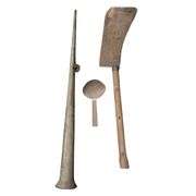 Antique 1830-60s Tin Horn Noise Maker Parade Protest + Primitive Hatchet