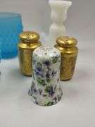 Pickers LOT: Vintage Pressed Pattern Milk Glass Blue Gold Finish