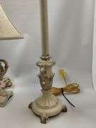 Table Lamp Set Crackle White Cottage Core Country Ornate