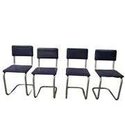 MCM Midcentury Modern Chrome Leg Kitchen Chairs Blue Pleather 1950s