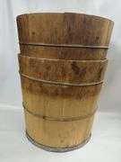 2 Antique Wood Plank Half Barrel Buckets Bale Wire