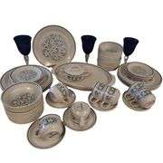 MCM MidCentury Modern Dishes Set LENOX DewDrops Blue Floral Stoneware
