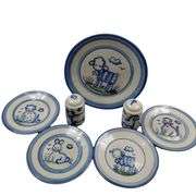 Hadley Pottery Country Scene LOT Dinner Plate Lunch Salt Pepper