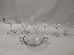 LOT Vintage Glass Flutes Stems Wine Glasses Plates Goblets