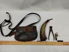 Antique Musket Ball Pouch Powder Horn Mold Bullet Casing Scoop