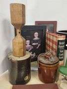 Pickers LOT: Vintage Antique Kitchen Crocks Cookie Cutters Samplers Embroidery
