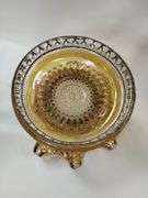 Carnival Glass Marigold Punch Bowl Base Cups Luster Hollywood Regency