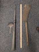 Antique 1830-60s Tin Horn Noise Maker Parade Protest + Primitive Hatchet