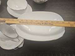 Noritake White Silver Trim Fremont Pattern Dish Set +Serving