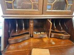 Antique American Slant Front Secretary Cabinet Fretting Hidden Drawers Compartments