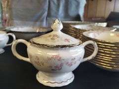 Huge Dish Set LOT Pope Gosser Florence Pink Floral Plates Bowls Serving Cups Saucers