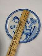 Hadley Pottery Country Scene Winter Boy Skis Serving Bowl + Plate