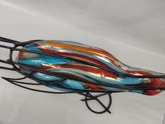 33" Art Glass Decor Hand Blown Road Runner Iron Frame MEXICO