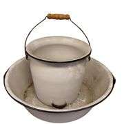 Lot Enamel Utility Wash Basin Chamber Pot Bucket