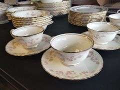 Huge Dish Set LOT Pope Gosser Florence Pink Floral Plates Bowls Serving Cups Saucers