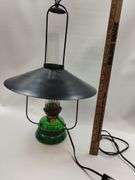 Antique Oil Lamp Hanging Country Store Green Glass Architectural Ceiling