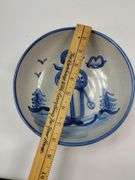 Hadley Pottery Country Scene Winter Boy Skis Serving Bowl + Plate