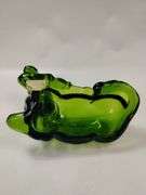 LE Smith Art Glass Emerald Green Horse Lying Laying Down 9"