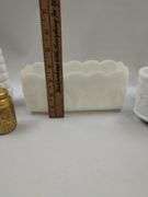 Pickers LOT: Vintage Pressed Pattern Milk Glass Blue Gold Finish
