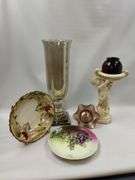 Vintage Decor LOT Midcentury Cherub Ruby Amethyst Glass Lustre Vase