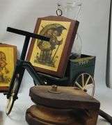 Pickers LOT: Barn Pulley Oil Lamps Salt Pepper Plaque