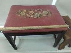 Pickers LOT: Needle Point Foot Stool Storage Brass Log Magazine Rack