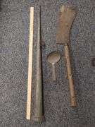 Antique 1830-60s Tin Horn Noise Maker Parade Protest + Primitive Hatchet