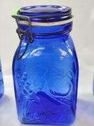 Casadis Milano Cobalt Blue Glass Canisters Fruit Embossed 4pcs