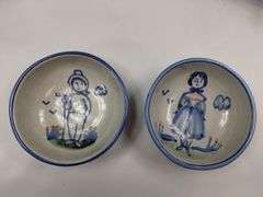 Hadley Pottery Country Scene 2 5pc Sets Farmer Wife Girl Cups Plates Bowls