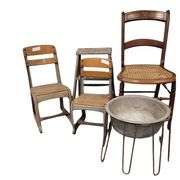 Pickers LOT: Vintage School Chairs Step Ladder Cane Seat Basin