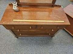 Antique 4 Drawer Mirror Spool Spindle Country Dresser