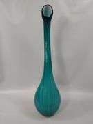 25" Decor Vase Art Glass Hand Blown Pulled Murano Peacock Blue Green