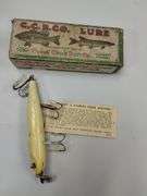 Vintage Fishing Lures LOT Glass Eyes Spinners Chub Creek Boxes + Shannon Creek