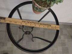 Furniture Plant Stand Round Glass Top Iron Table +Plant
