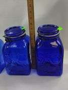 Casadis Milano Cobalt Blue Glass Canisters Fruit Embossed 4pcs