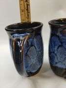 4 Doug Dotson Pottery Soda Fired Mugs Fishscale Patten Blue Brown