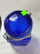 Casadis Milano Cobalt Blue Glass Canisters Fruit Embossed 4pcs
