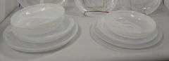 Dish Set Murano Swirl White Dinner Plates Bowls 4 3-Pc Settings Crate & Barrel
