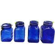 Casadis Milano Cobalt Blue Glass Canisters Fruit Embossed 4pcs