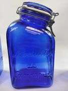 Casadis Milano Cobalt Blue Glass Canisters Fruit Embossed 4pcs