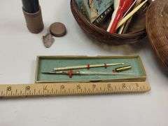 Antique Smalls LOT Crochet Jackson Ink Pen Gold Nib 35MM Film Negative Scissors