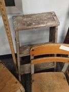 Pickers LOT: Vintage School Chairs Step Ladder Cane Seat Basin