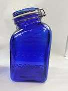 Casadis Milano Cobalt Blue Glass Canisters Fruit Embossed 4pcs