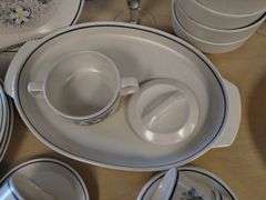 MCM MidCentury Modern Dishes Set LENOX DewDrops Blue Floral Stoneware