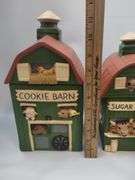 Pickers LOT: Farm Barns 5 Canisters Set + Salt Pepper
