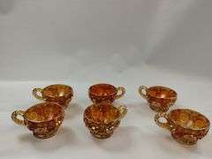 Carnival Glass Marigold Punch Bowl Base Cups Luster Hollywood Regency