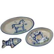 Hadley Pottery Country Scene Platters Fish Spoon Rest *Chip on 1