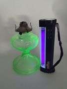 Pressed Glass EAPG Green Vaseline Uranium Oil Lamp