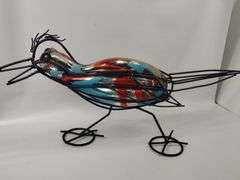 33" Art Glass Decor Hand Blown Road Runner Iron Frame MEXICO