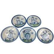 Hadley Pottery Country Scene 6" Bread Snack Plates Rabbit Girls Boy Kite 5pc